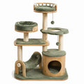 Katzenkletterlandschaft aus Bambus und Sisal mit Höhle, Liegeflächen und Rampe, Grün/Natur, 70 × 50 × 150 cm