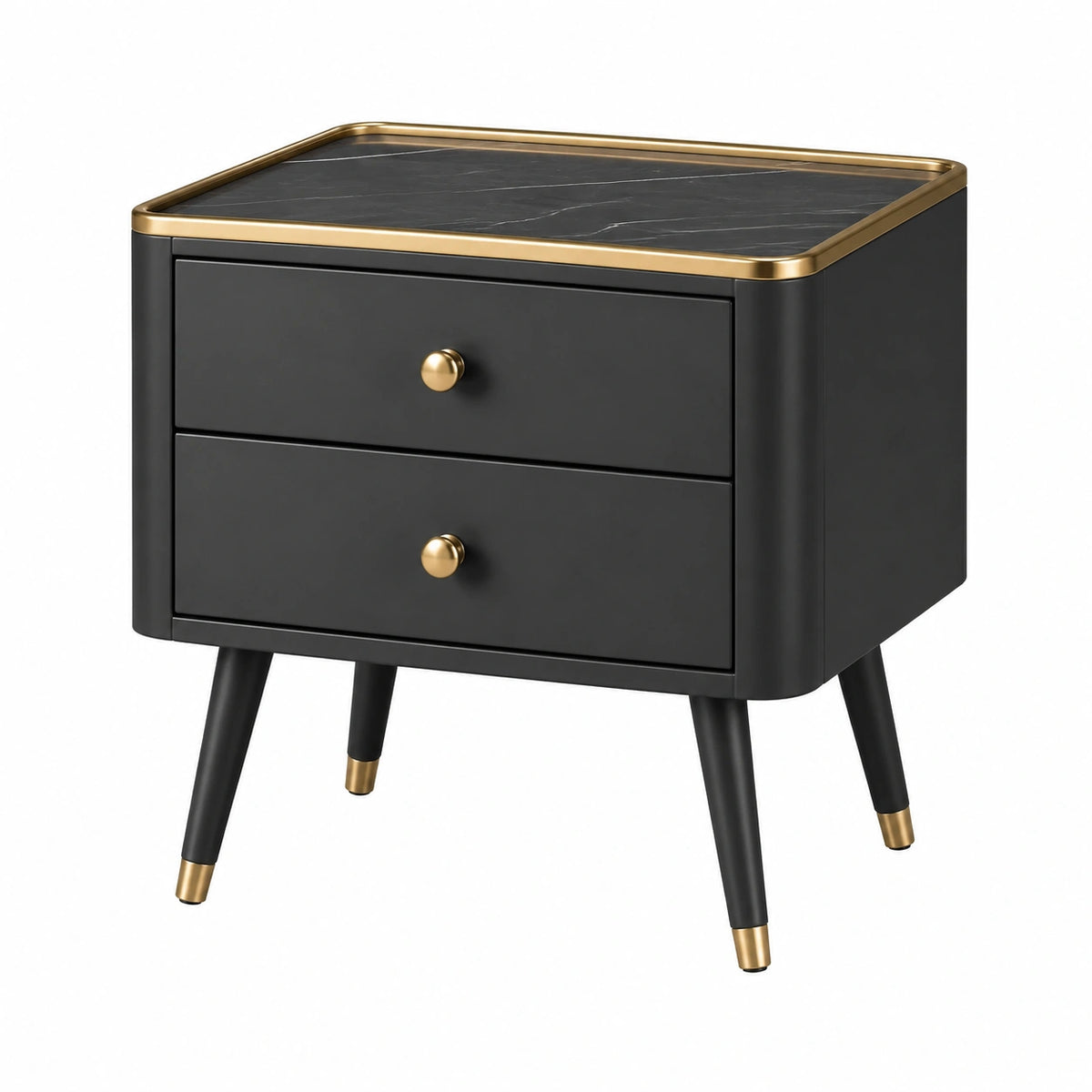 Nachttisch mit 2 Schubladen, 50 × 40 × 55 cm, Schwarz/Gold, Marmoroptik