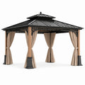 Gartenpavillon 400 × 300 × 300 cm mit Vorhängen in Braun, Schwarz und Beige