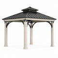 Metallpavillon 300 × 300 × 300 cm mit schwarzem Hartdach, Beige/Schwarz