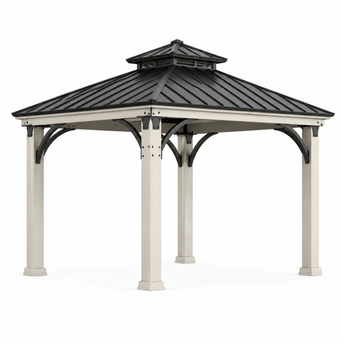 Metallpavillon 300 × 300 × 300 cm mit schwarzem Hartdach, Beige/Schwarz