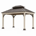 Metallpavillon 300 × 300 × 300 cm Beige/Braun mit geneigtem Doppeldach