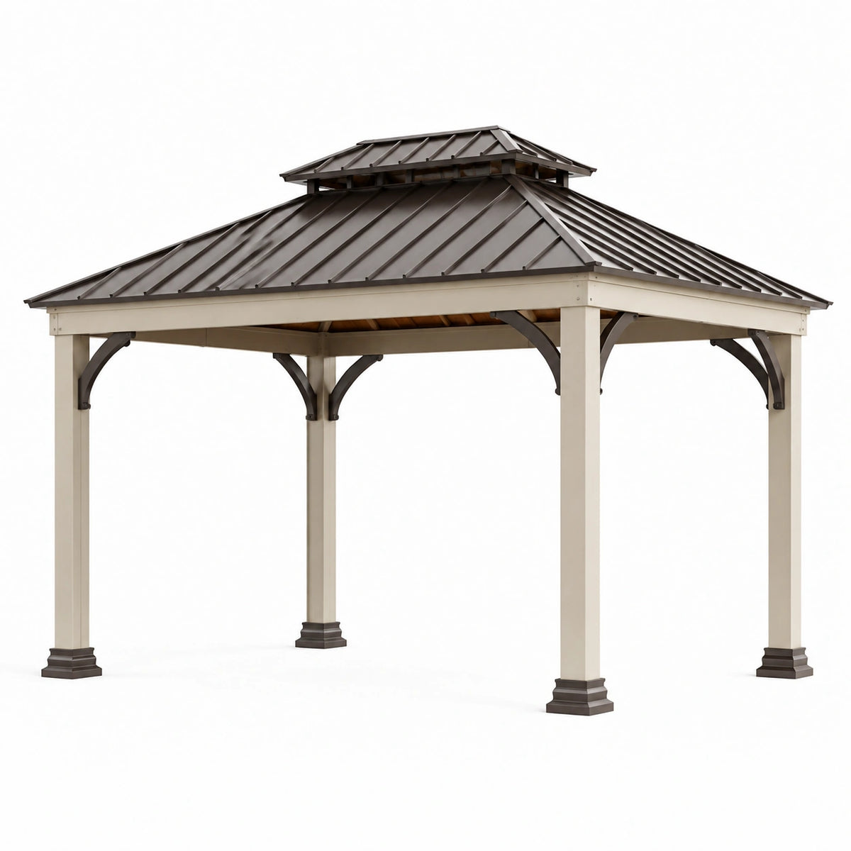 Metallpavillon 300 × 300 × 300 cm Beige/Braun mit geneigtem Doppeldach