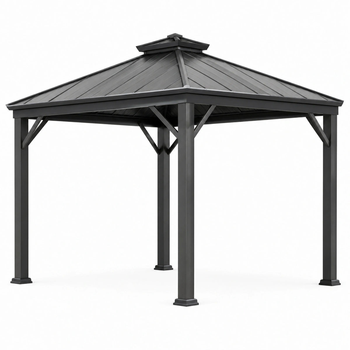 Stahlpavillon 300 × 300 × 290 cm Anthrazit mit festem Metalldach