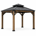 Gartenpavillon aus Holz und Metall mit Walmdach, 400 × 400 × 300 cm, Braun/Schwarz