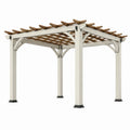 Pergola 300 × 300 × 240 cm aus Metall in Weiß/Braun mit offenen Dachleisten in Holzoptik