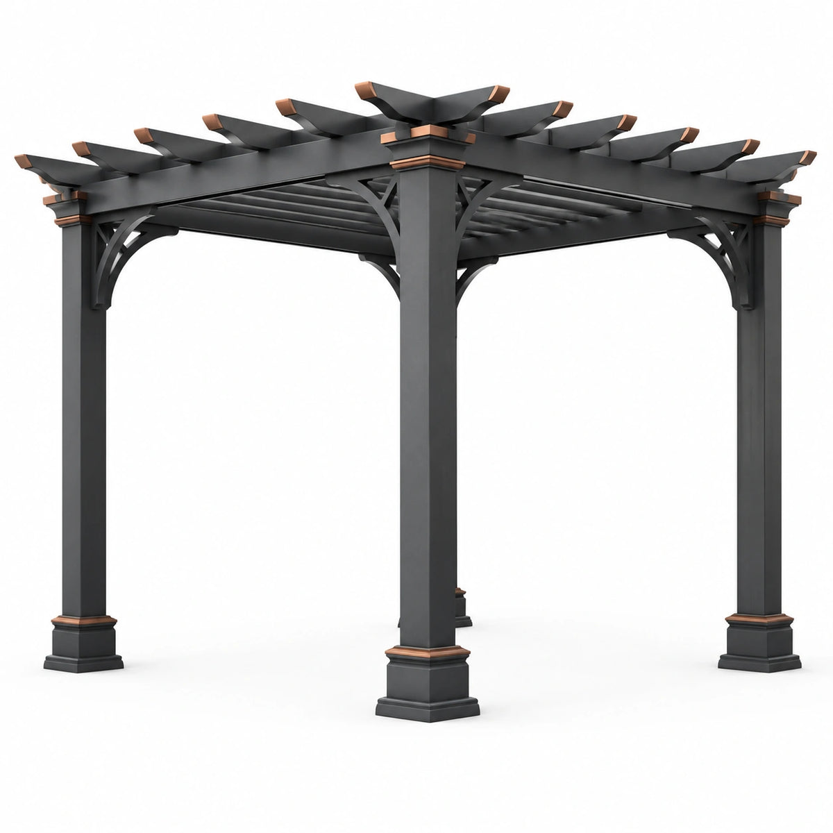 Freistehende Stahl-Pergola 300 × 300 × 250 cm in Anthrazit/Kupfer mit offenem Lamellendach