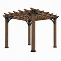 Freistehende Holzpergola 300 × 300 × 240 cm Braun mit Latten-Dach und schwarzen Metallbeschlägen