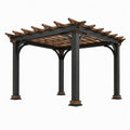 Freistehende Pergola aus Metall und Holz, Braun/Schwarz, 300 × 300 × 240 cm, mit offenem Lattendach