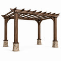 Freistehende Holzpergola 400 × 300 × 250 cm in Braun mit Sockeln in Steinoptik