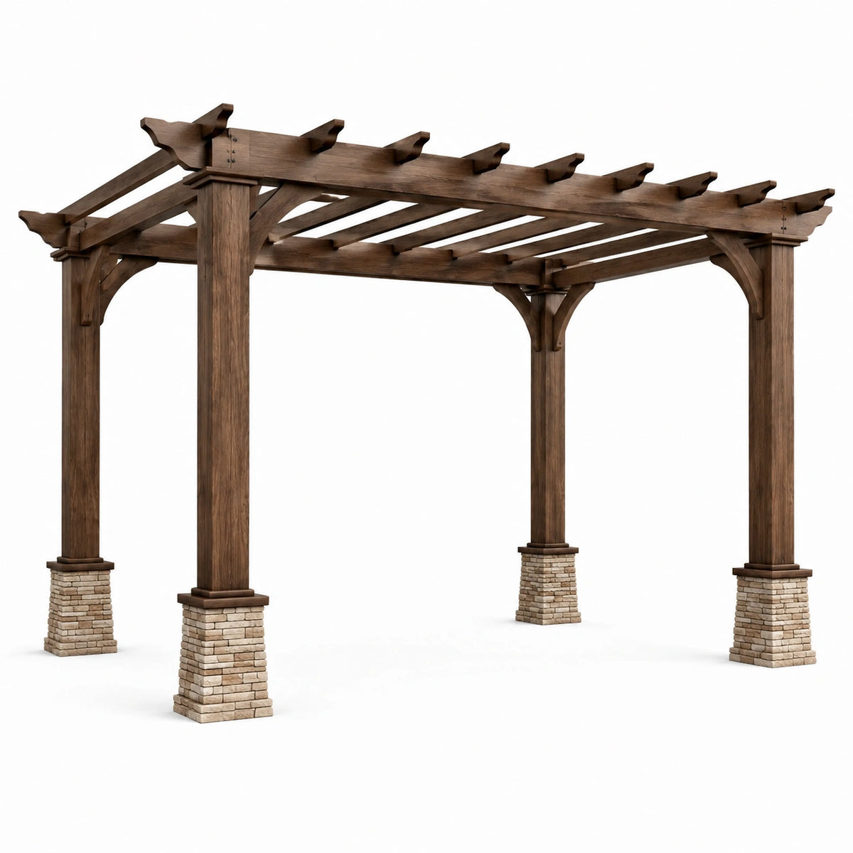 Freistehende Holzpergola 400 × 300 × 250 cm in Braun mit Sockeln in Steinoptik