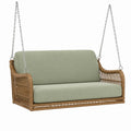 Hängesofa mit Kettenaufhängung, Naturbraunes Geflecht, Grüne Polster, 120 × 75 × 65 cm