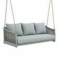 Hängesofa mit Holzgestell und Seilbespannung, 180 × 80 × 65 cm, Graugrün/Grau/Braun