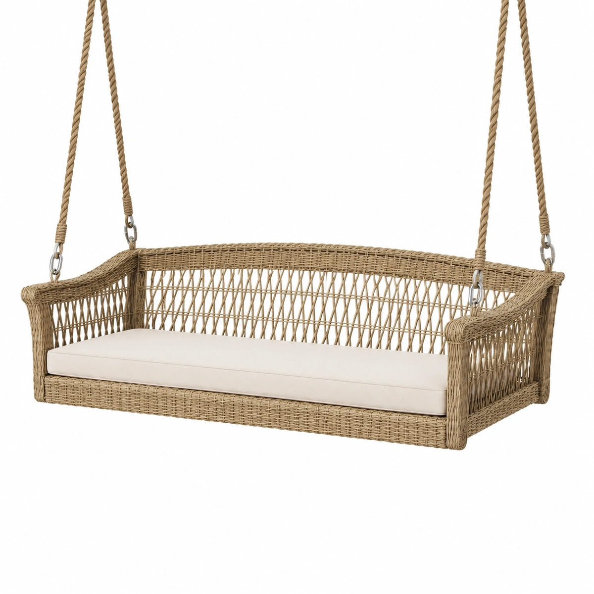 Rattan-Hängeschaukel 120 × 60 × 55 cm in Natur/Creme mit Sitzpolster