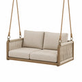 Boho-Hängesofa für 2 Personen, 140 × 75 × 65 cm, Holz, Seil und Metall, Beige/Braun