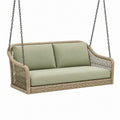 Hängesofa aus Kunststoffgeflecht mit grünen Polstern, Natur/Grün/Schwarz, 150 × 75 × 70 cm