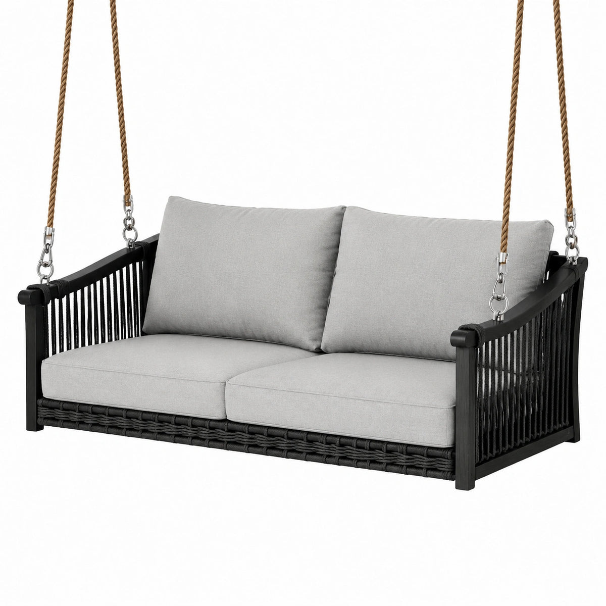 Hängendes Schaukelsofa für 2 Personen, 140 × 75 × 65 cm, Schwarz/Grau/Braun